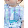 Plaid Seersucker Shortall With Sailboat - Rompers - 2