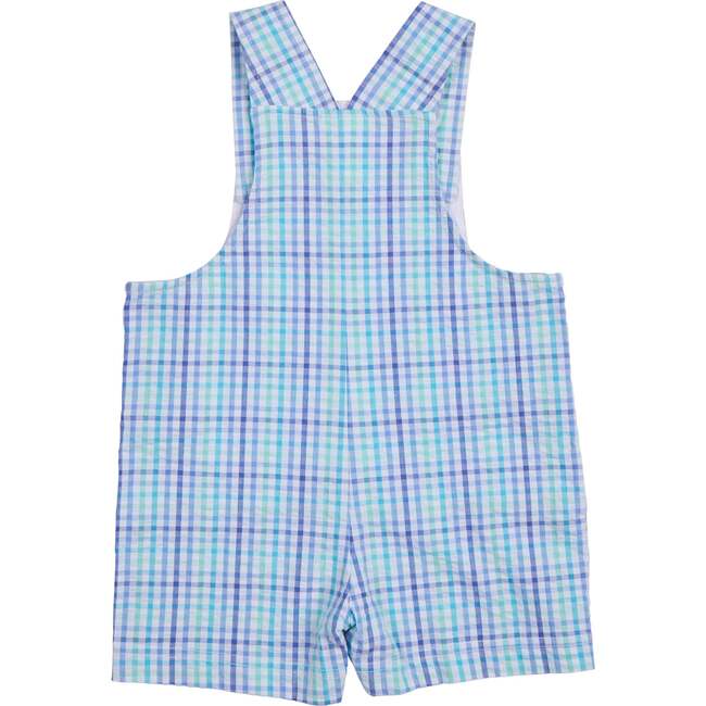 Plaid Seersucker Shortall With Sailboat - Rompers - 3