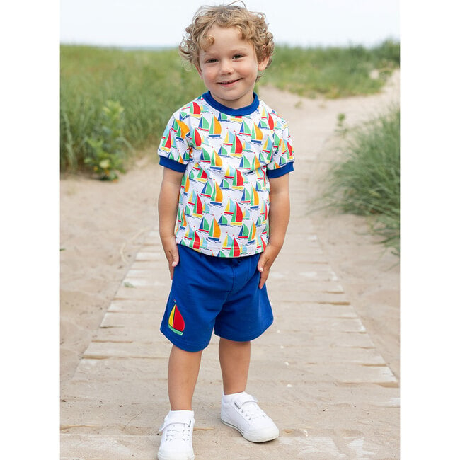 Sailboat Print T-Shirt with Shorts Set - Mixed Apparel Set - 2