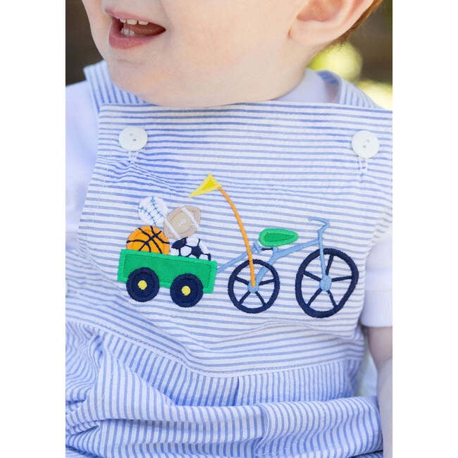 Seersucker Shortall With Bike & Sport Balls - Rompers - 2