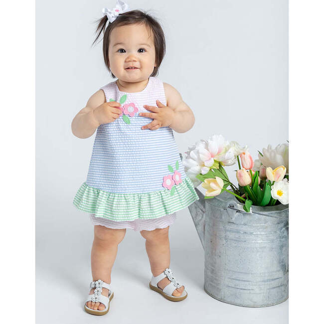 Seersucker Dress & Bloomer With Flowers - Dresses - 2