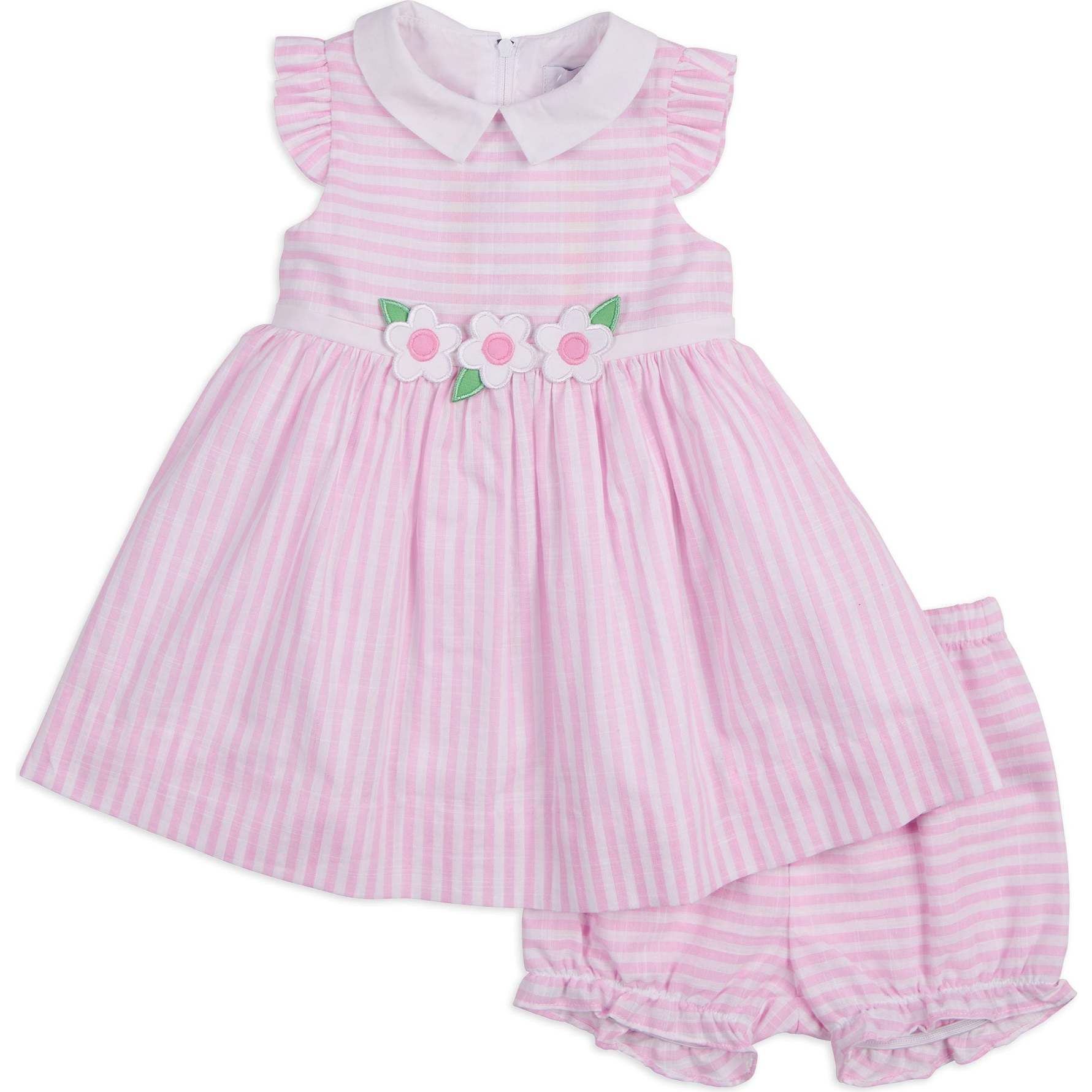 Linen-Look Stripe Dress With Flowers and Bloomer - Dresses - 1