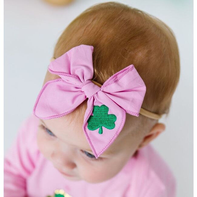 Shamrock St. Patrick's Day Coquette Bow Baby Headband, Pink - Headbands - 2