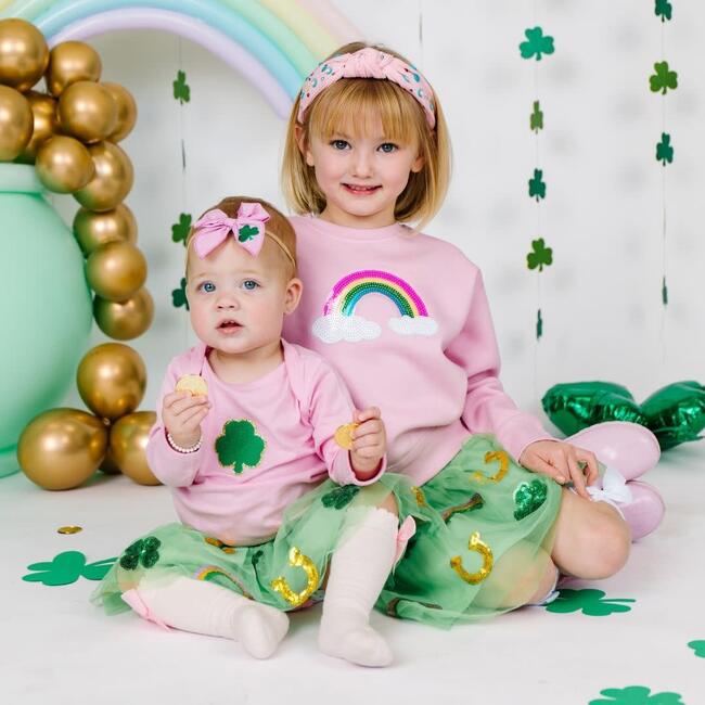 Shamrock St. Patrick's Day Coquette Bow Baby Headband, Pink - Headbands - 3