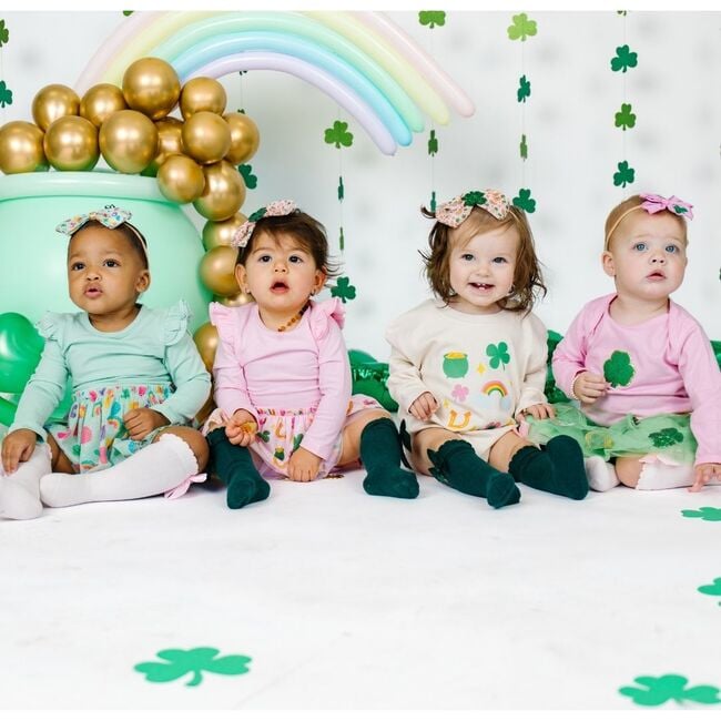 Shamrock Patch St. Patrick's Day Long Sleeve Bodysuit, Pink - Onesies - 5