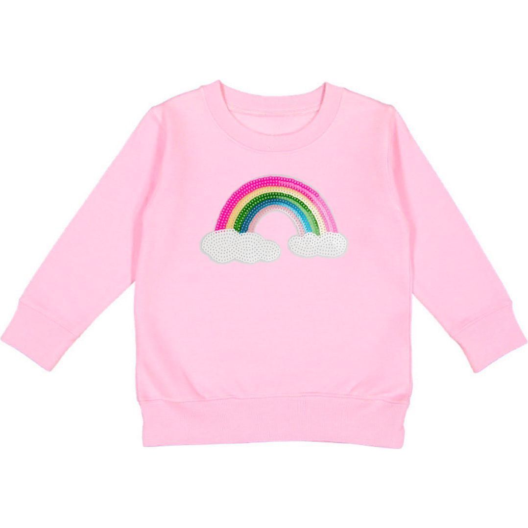 Rainbow Sequin Patch Sweatshirt, Pink - Sweatshirts - 1