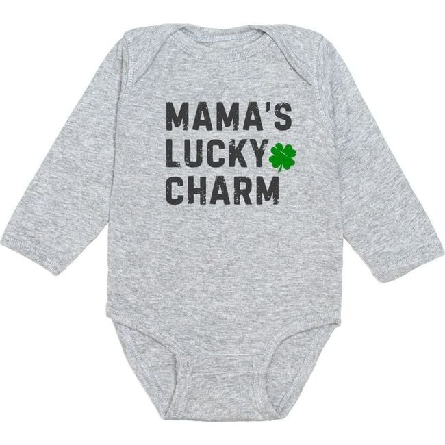 Mama's Lucky Charm St. Patrick's Day Long Sleeve Bodysuit, Grey