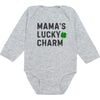 Mama's Lucky Charm St. Patrick's Day Long Sleeve Bodysuit, Grey - Onesies - 1 - thumbnail