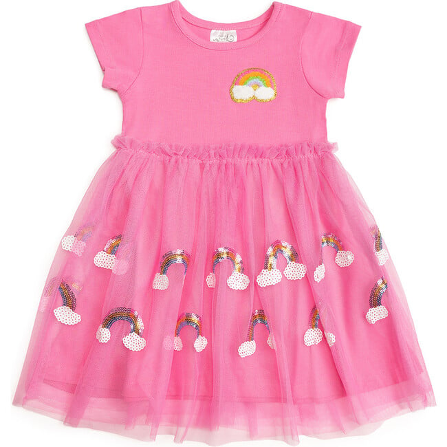 Magical Rainbow Short Sleeve Tutu Dress, Pink