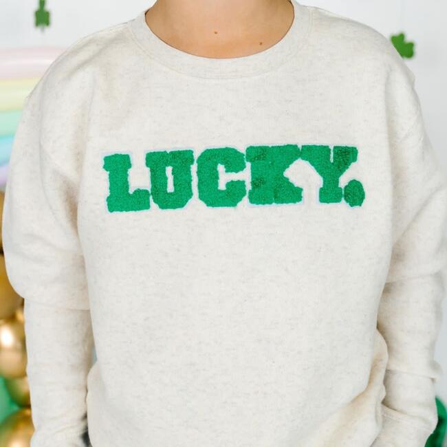 Lucky Varsity Patch St. Patrick's Day Sweatshirt, Natural - Sweatshirts - 2