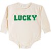 Lucky Varsity Patch St. Patrick's Day Long Sleeve Romper, Natural - Rompers - 1 - thumbnail