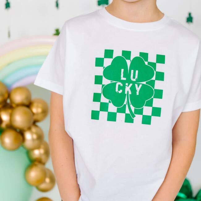 Lucky Shamrock Checkered St. Patrick's Day Short Sleeve T-Shirt, White - T-Shirts - 2