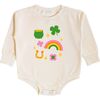 Lucky Doodle St. Patrick's Day Long Sleeve Romper, Natural - Rompers - 1 - thumbnail