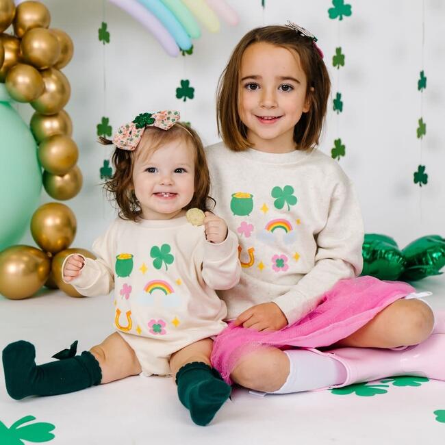 Lucky Doodle St. Patrick's Day Long Sleeve Romper, Natural - Rompers - 3