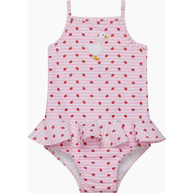 Little Strawberry Stripe Duck Swimsuit, Pink