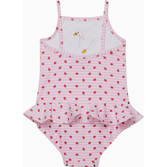 Little Strawberry Stripe Duck Swimsuit, Pink - One Pieces - 2