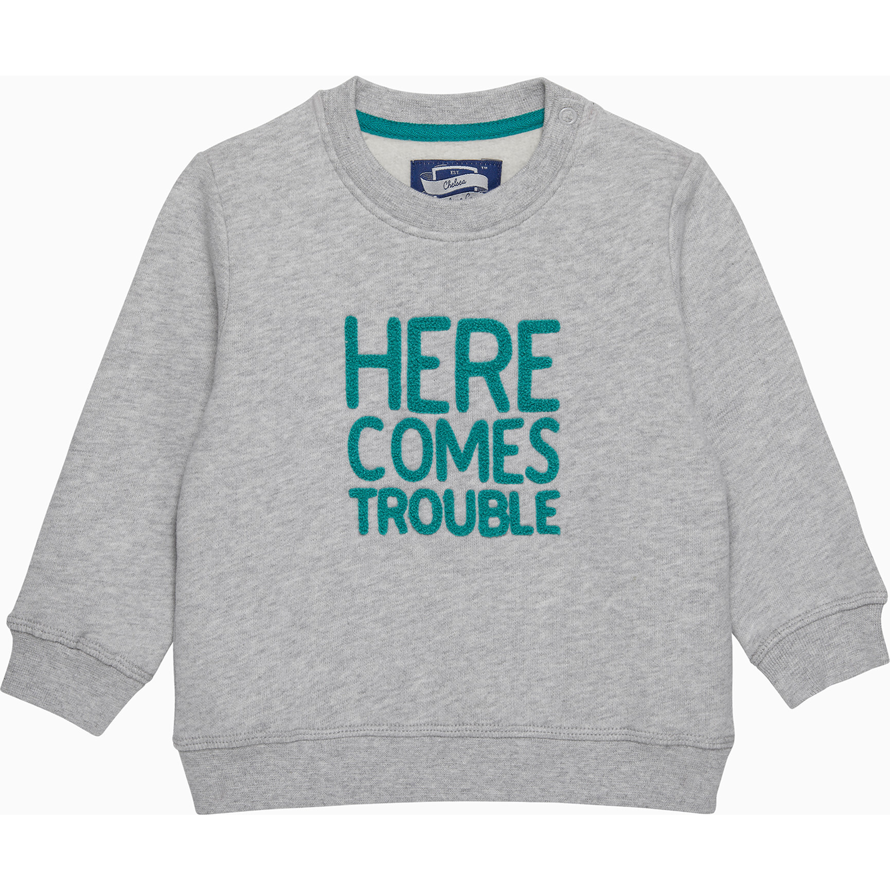 Little Here Comes Trouble Sweatshirt, Grey And Green - Sweatshirts - 1
