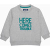 Little Here Comes Trouble Sweatshirt, Grey And Green - Sweatshirts - 1 - thumbnail