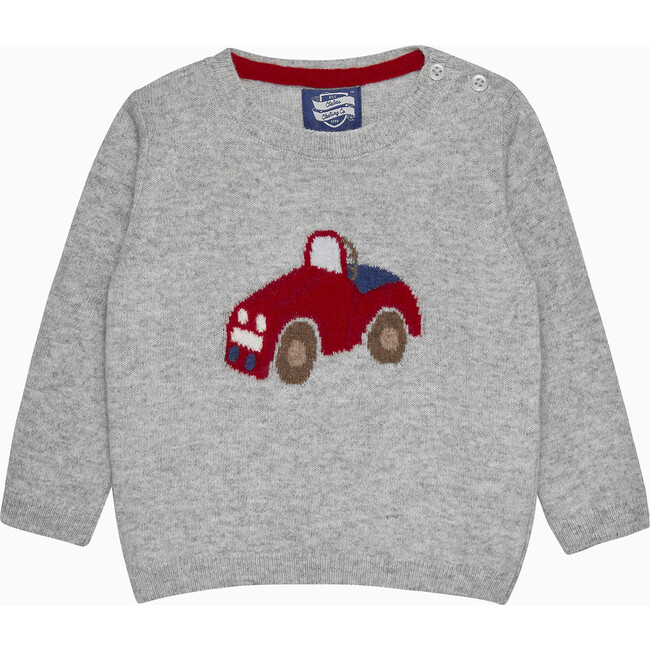 Little Herbie Car Sweater, Grey Marl