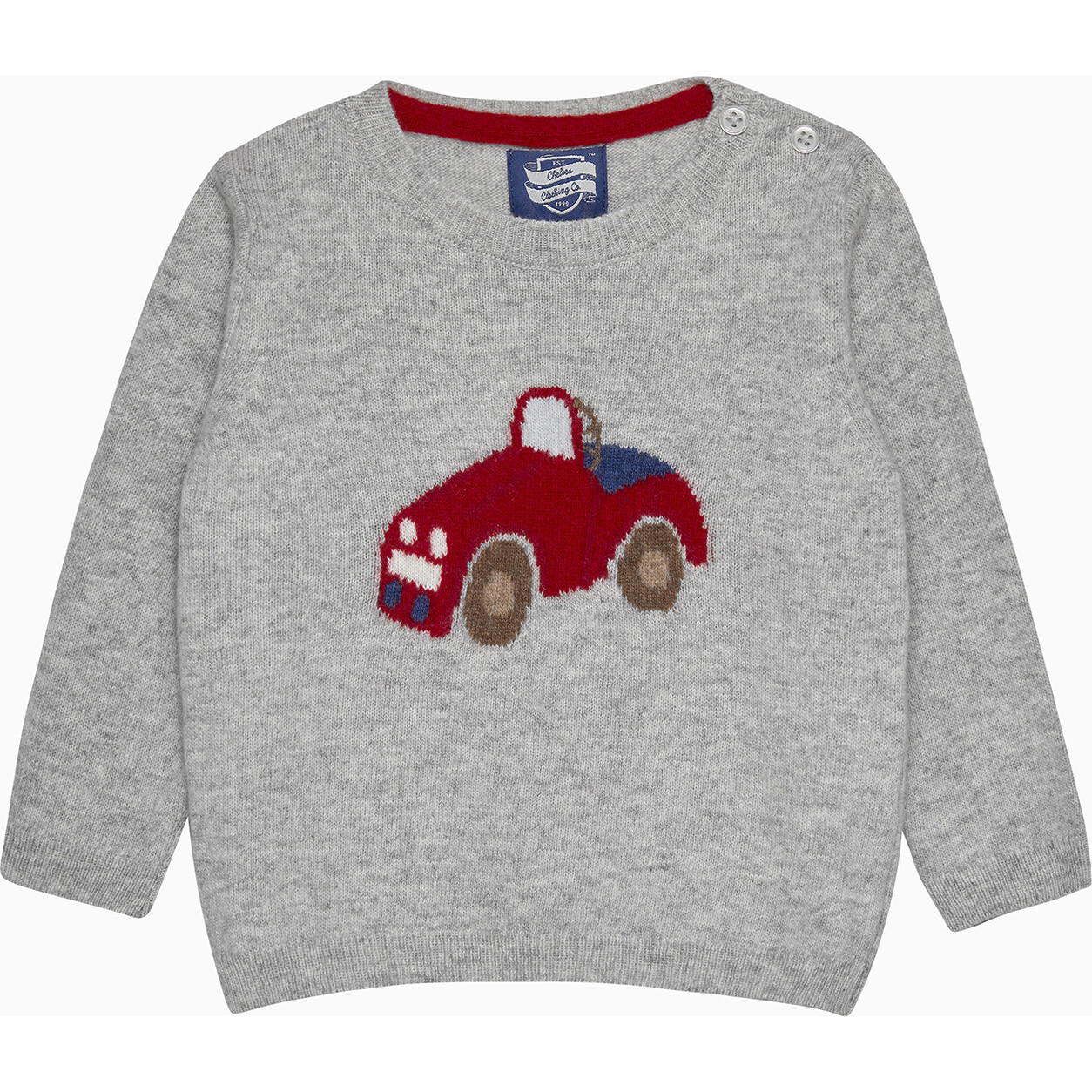 Little Herbie Car Sweater, Grey Marl - Sweaters - 1