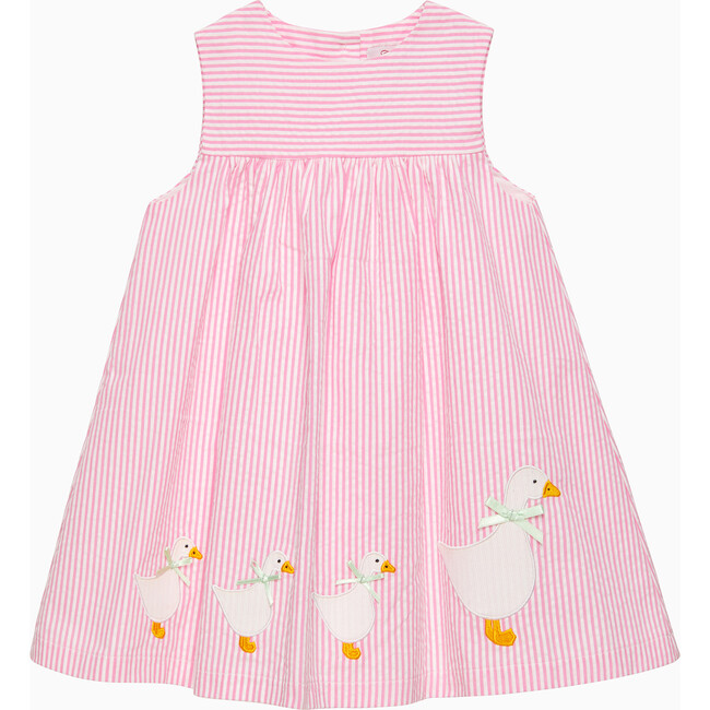 Little Duck Stripe Pinafore, Bright Pink