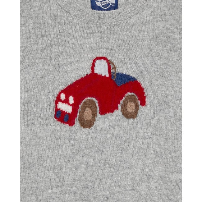 Little Herbie Car Sweater, Grey Marl - Sweaters - 3