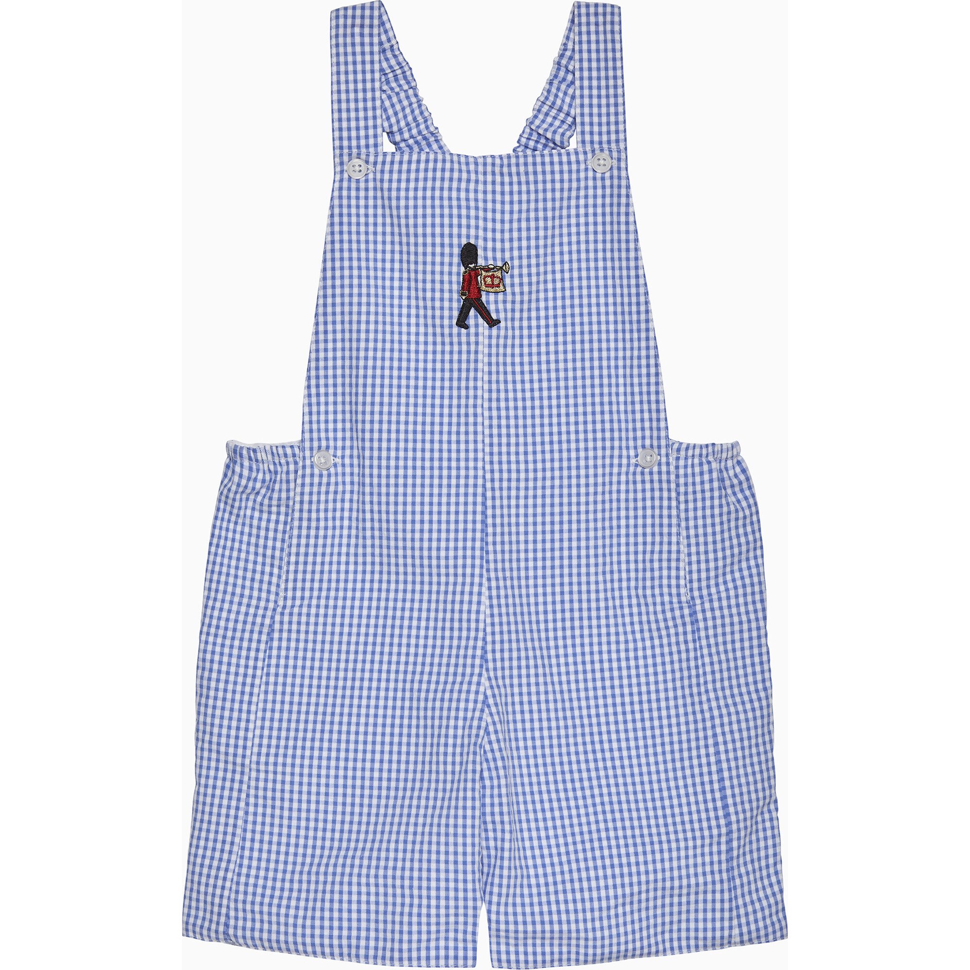 Little Alexander Guardsman Bib Shorts, Pale Blue Gingham - Rompers - 1