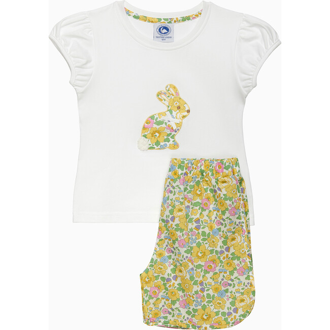 Liberty Print Betsy Bunny Applique Jersey Pj Set, Yellow Betsy