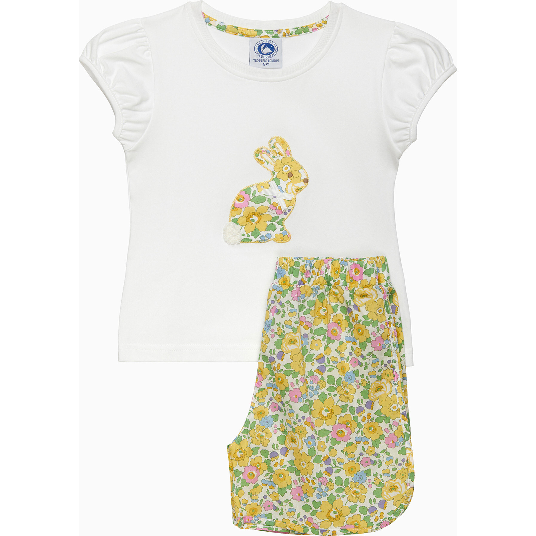 Liberty Print Betsy Bunny Applique Jersey Pj Set, Yellow Betsy - Pajamas - 1