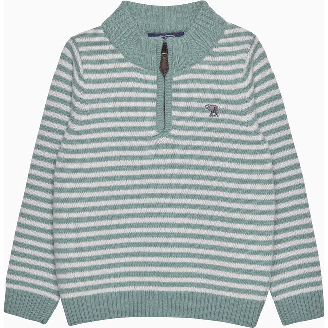 Calum Stripe Half Zip Sweater, Sage Stripe