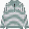 Calum Stripe Half Zip Sweater, Sage Stripe - Sweaters - 1 - thumbnail