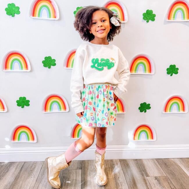 Lucky Rainbow Patch St. Patrick's Day Sweatshirt, Natural - Sweatshirts - 4