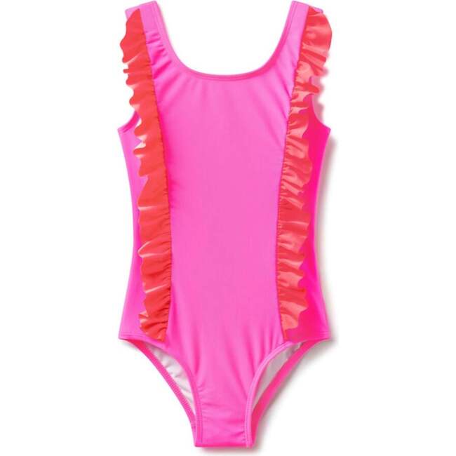 Neon Pink & Red Ruffle Swimsuit