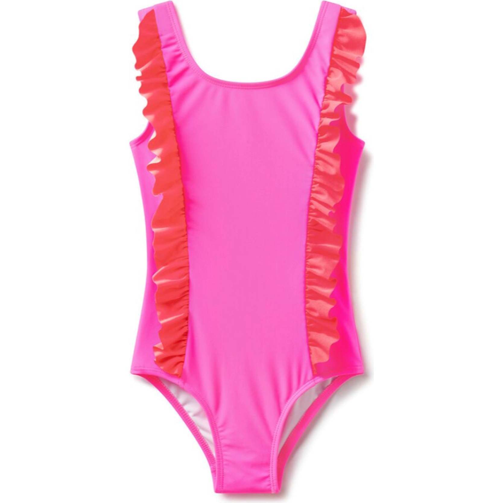 Neon Pink & Red Ruffle Swimsuit - One Pieces - 1