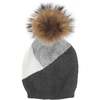 Triangle Color Block Hat With Faux Fur Pom, Grey - Hats - 1 - thumbnail