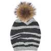 Tiger Pattern Wool Hat With Faux Fur Pom, Grey/ Charcoal - Hats - 1 - thumbnail