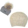 Sparkle Slouch Wool Hat With Faux Fur Pom, White - Hats - 1 - thumbnail