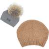 Sparkle Slouch Wool Hat With Faux Fur Pom, Mauve - Hats - 1 - thumbnail