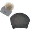 Sparkle Slouch Wool Hat With Faux Fur Pom, Charcoal - Hats - 1 - thumbnail