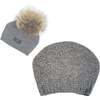 Sparkle Slouch Wool Hat With Faux Fur Pom, Dusty Grey - Hats - 1 - thumbnail