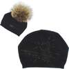 Slouch Embellished Beanie With Faux Fur Pom, Black - Hats - 1 - thumbnail