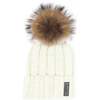 Ribbed Merino Wool Hat With Faux Fur Pom, White - Hats - 1 - thumbnail