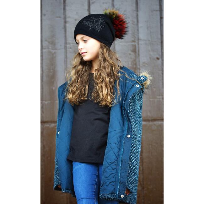 Slouch Embellished Beanie With Faux Fur Pom, Grey - Hats - 2