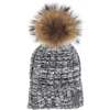 Ribbed Merino Wool Hat With Faux Fur Pom, Black/White - Hats - 1 - thumbnail