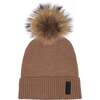 Ribbed Lurex Knit Hat With Faux Fur Pom, Taupe - Hats - 1 - thumbnail