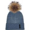 Ribbed Lurex Knit Hat With Faux Fur Pom, Blue - Hats - 1 - thumbnail