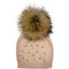 Rhinestone Embellished Hat With Faux Fur Pom, Mauve - Hats - 1 - thumbnail