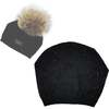 Rhinestone Star Design Hat Hat With Faux Fur Pom, Black - Hats - 1 - thumbnail