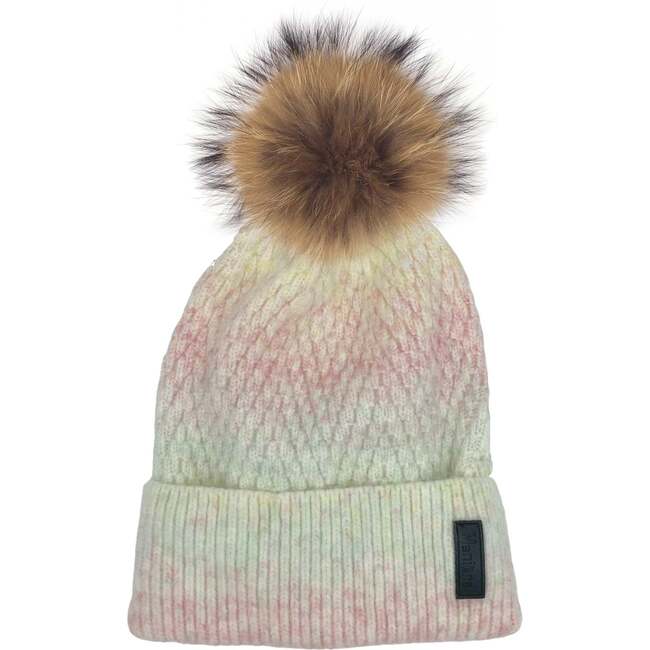 Ombre Knit Hat With Faux Fur Pom, Rainbow