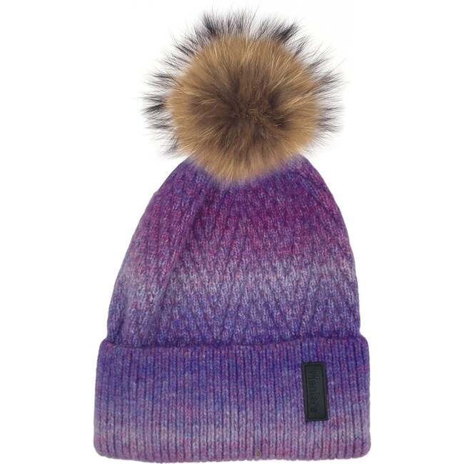 Ombre Knit Hat With Faux Fur Pom, Purple